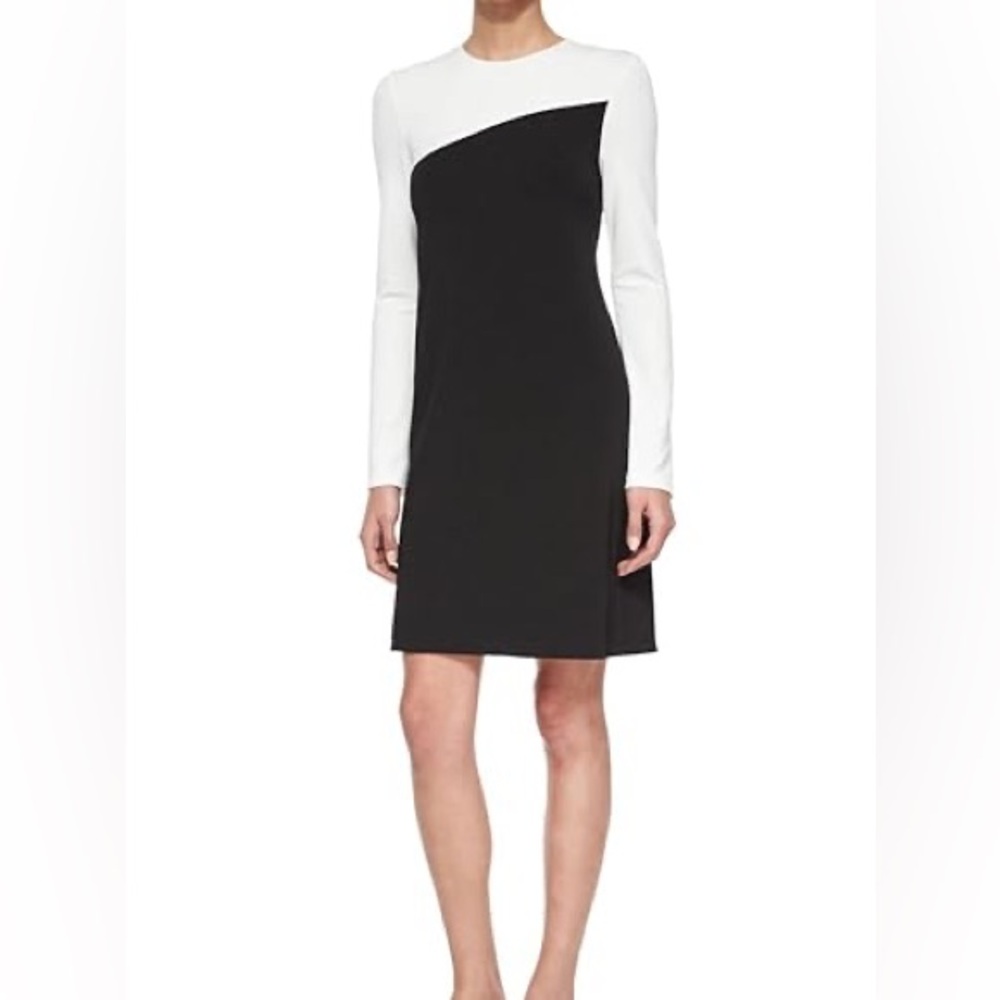 Theory Putello Colorblock Long-Sleeve Dress Black White Size: Large